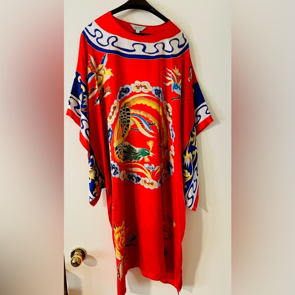 Vibrant Red Kimono with Dragon Design